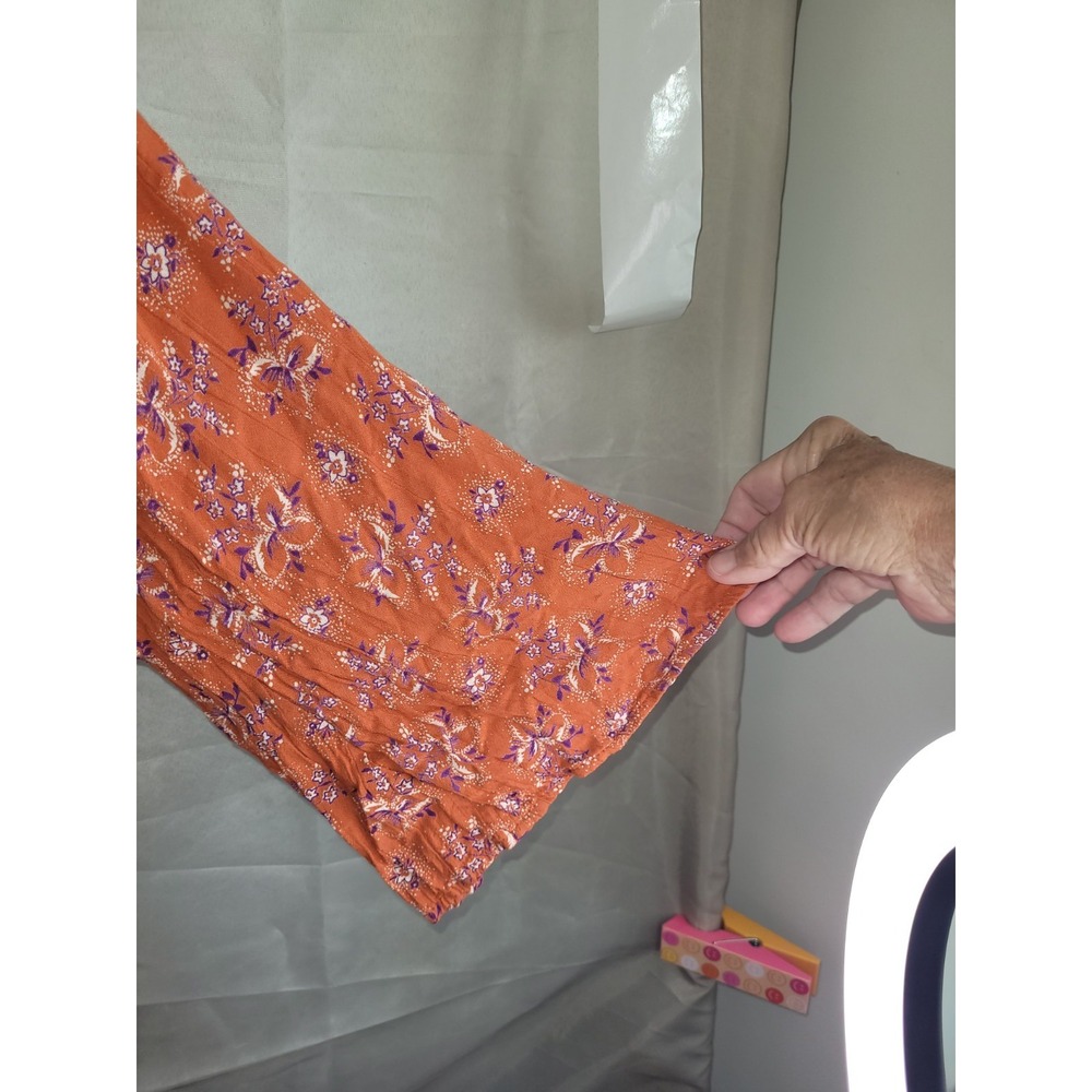 Xola P. Orange Floral Shirt Dress Smocked Waist V-Neck Long Sleeve M - Picture 3 of 7